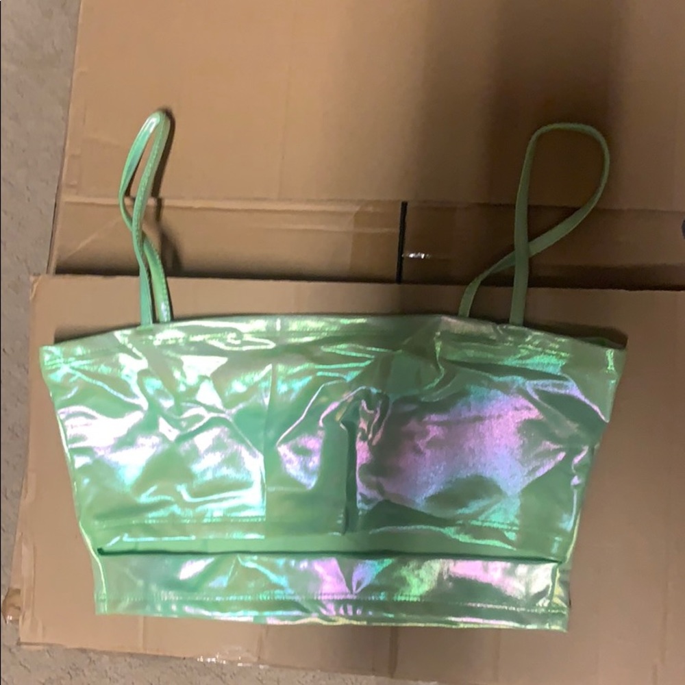 Holographic lime green crop